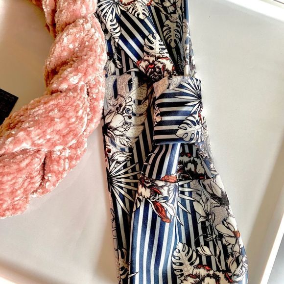 Set! Zara Chenille Braided Turban Style Headband & Blue & White Striped Headband - Picture 7 of 11